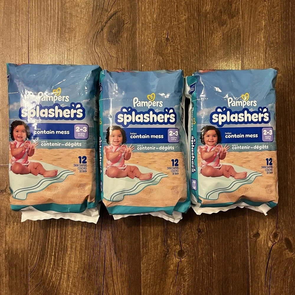 3 New Pampers Splashers 12 Pack Swim Diapers Size 2-3 (13-24 lbs) Total‎ 36